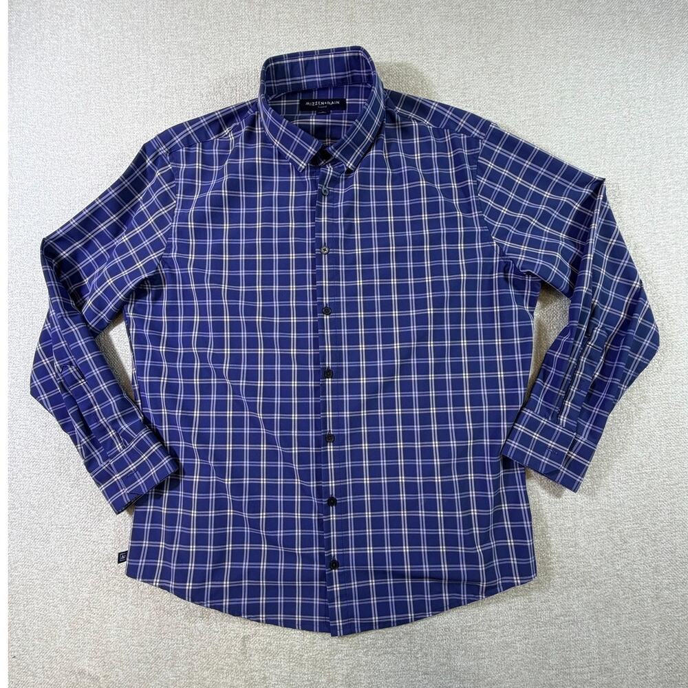 Mizzen + Main Men's XL Blue Pink Plaid Leeward No Tuck Performance Dress Shirt